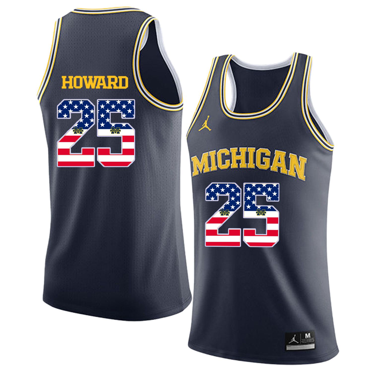 Men Jordan University of Michigan Basketball Navy #25 Howard Flag Customized NCAA Jerseys->customized ncaa jersey->Custom Jersey